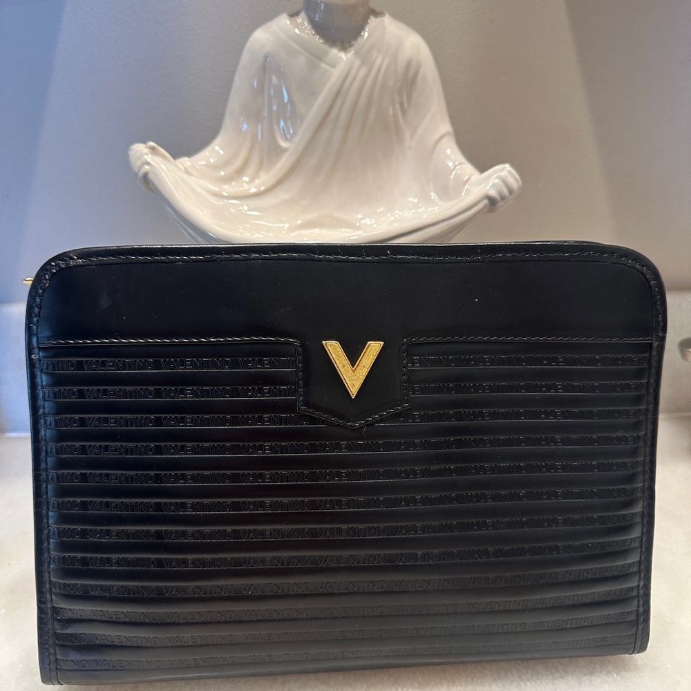 Valentino Black Clutch with Gold Accent